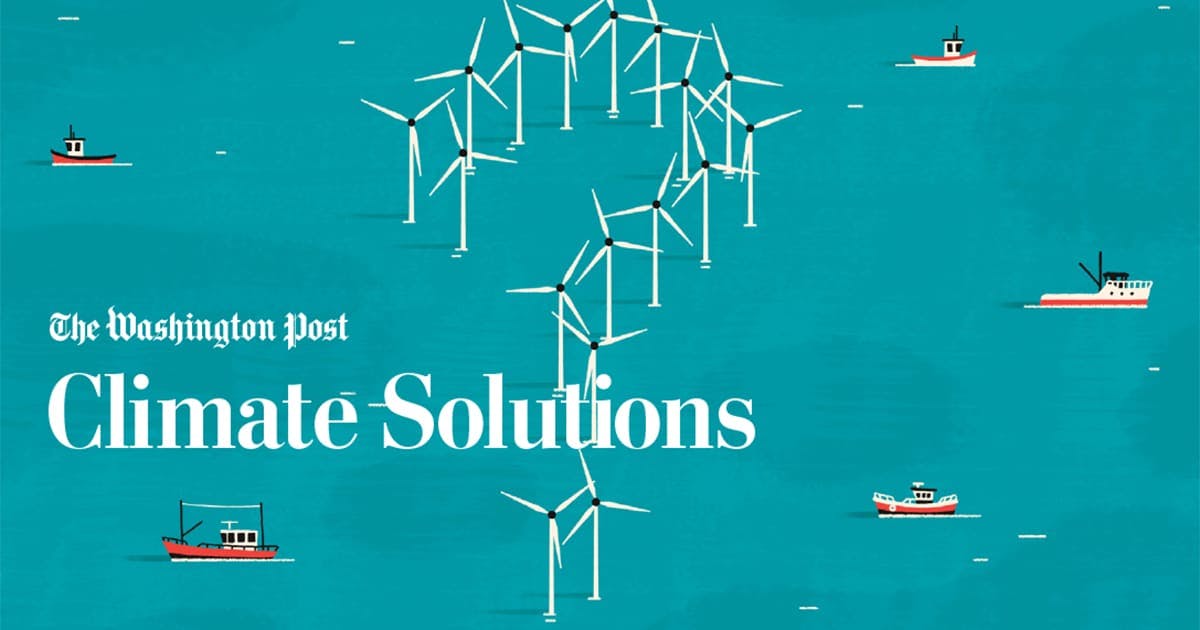 Climate solutions graphic with windmills in the water